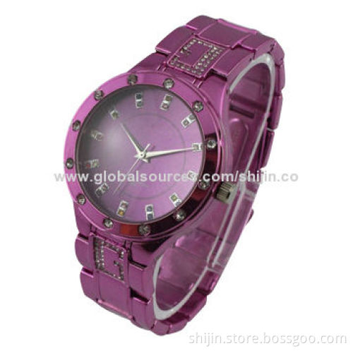 Fashion alloy watch with Japan quartz movement for ladies, purple, OEM, made in China